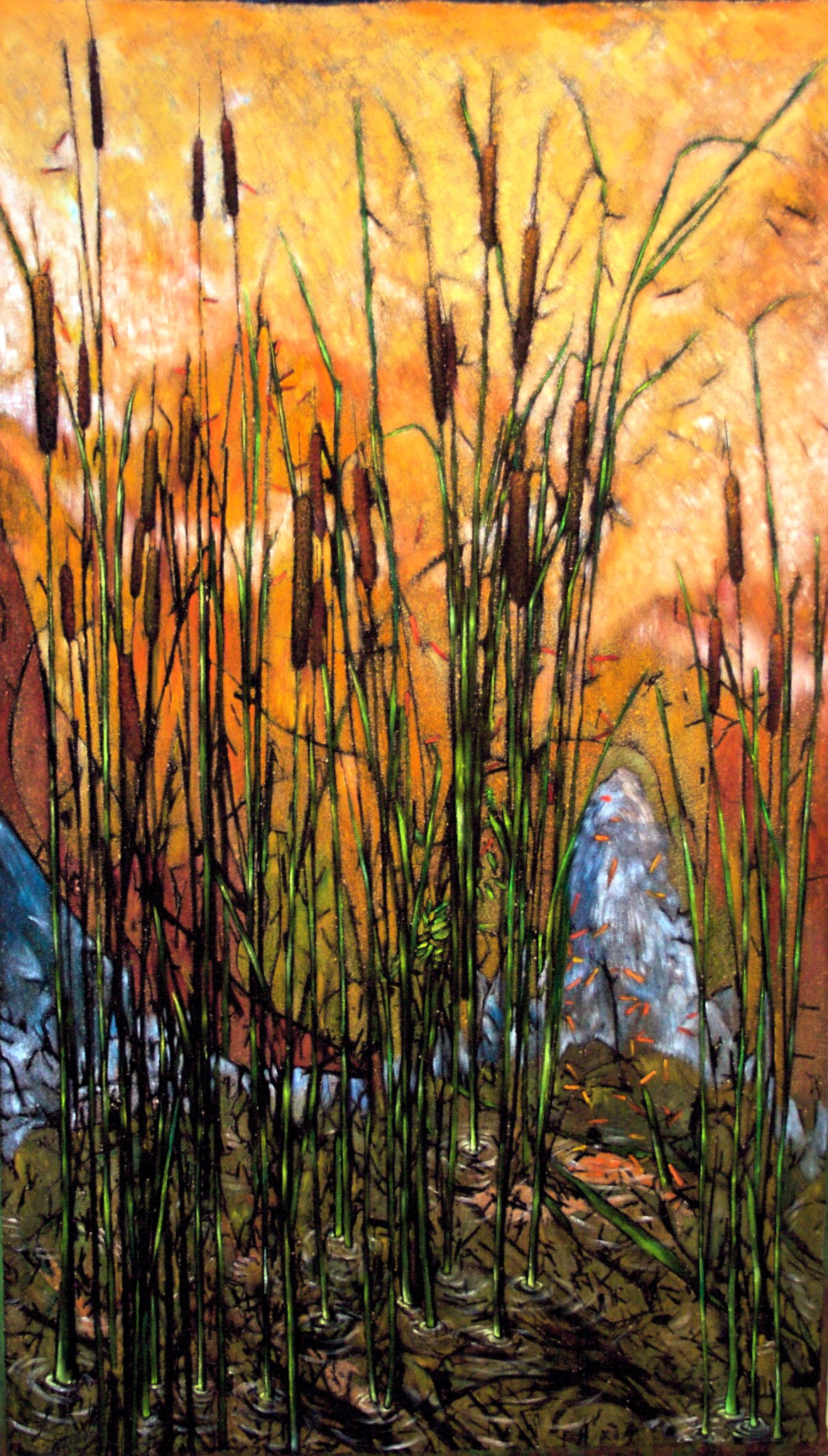 Scott Cattails and goldfish (44_ x 75_)